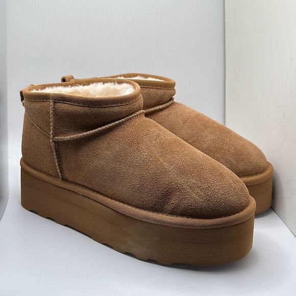 CUSHIONAIRE Women's Genuine Suede pull on platform boot +Memory Foam 8.5 CHESTNU - Picture 1 of 7